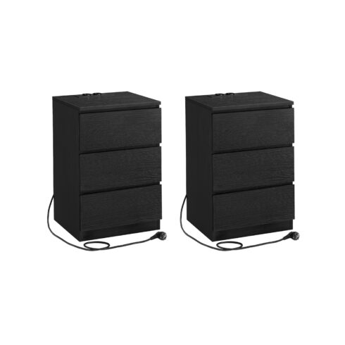 2 naktinių staliukų rinkinys 2 USB jungtys modernus juodmedžio juodos spalvos